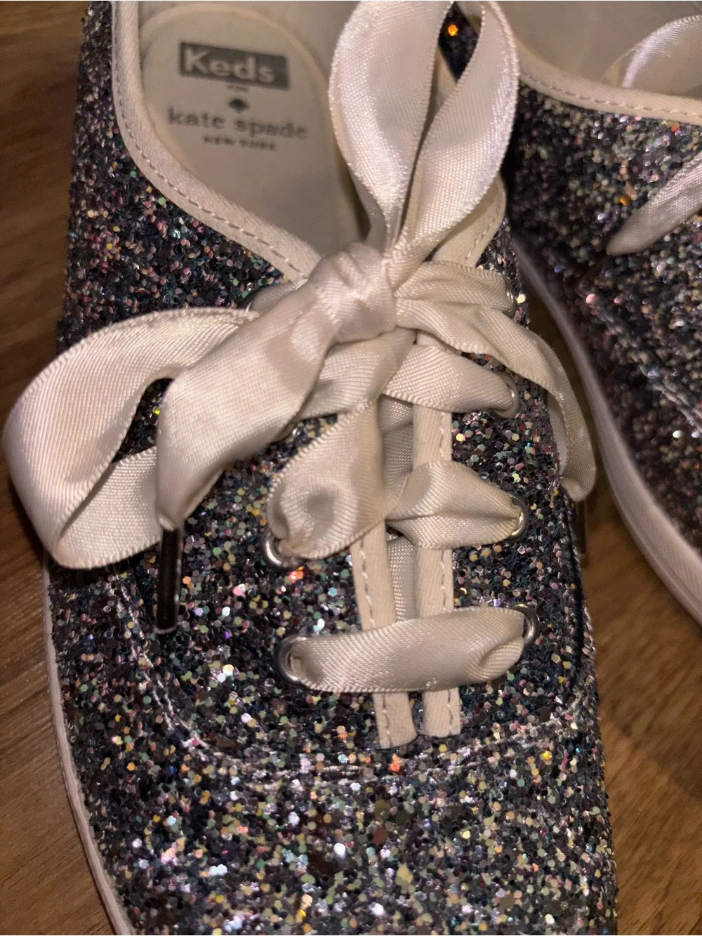 kate spade Glitter Ribbon-Lace Sneakers